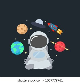 Astronaut meditating  in space background