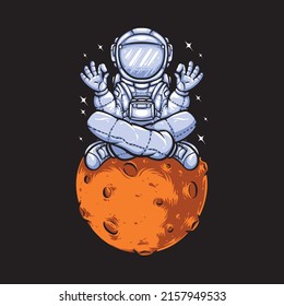 astronaut meditation cartoon vector illustration
