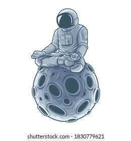Astronaut meditation sitting on the moon. . Premium Vector