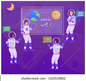 Astronaut meeting explain how to comeback earth illustration landing page
