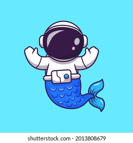 Astronaut Mermaid Cartoon Vector Icon Illustration. Science Nature Icon Concept Isolated Premium Vector. Flat Cartoon Style