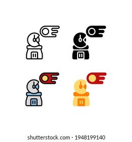 Astronaut and Meteor Asteroid Research Icon, Logo, and illustration Vector