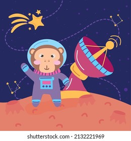 astronaut monkey with antenna at space