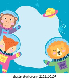 astronaut monkey fox and lion at space