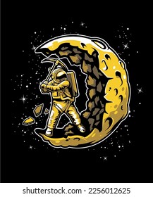 Astronaut and moon. cool concept and a little crazy. Science Technology Icon Concept Isolated Premium Vector. Flat Cartoon Style