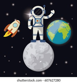 astronaut in moon earth planet rocket