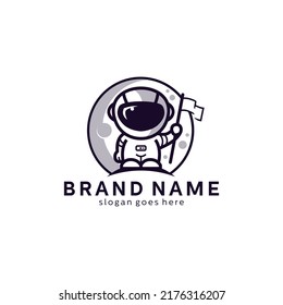 astronaut moon icon logo vector template. cartoon spaceman minimal design mascot stock illustration.