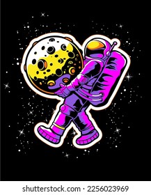 astronaut and moon Illustration. Science Technology Icon Concept Isolated Premium Vector. Flat Cartoon Style