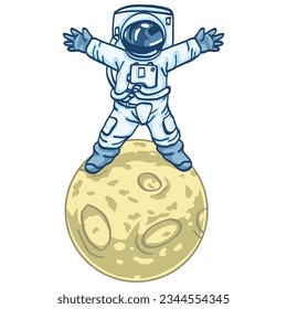 Astronaut Moon Landing Cartoon Vector Illustration