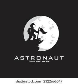 astronaut moon logo line art design