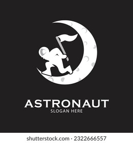 astronaut moon logo line art design