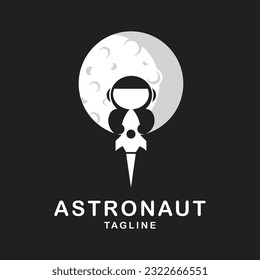 astronaut moon rocket logo line art design