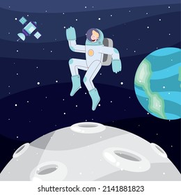 astronaut and moon space scene