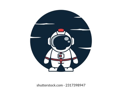 Astronaut With Moon Vector Icon Illustration. Spaceman Mascot Cartoon Character