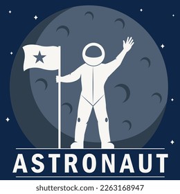 astronaut and the moon vector illustration