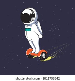 Astronaut moving on gyro scooter in outer space.Vector.