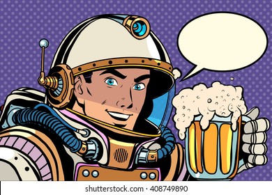 Astronaut with a mug of foaming beer