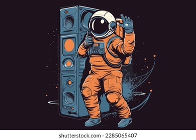 Astronaut music lover vintage retro vector Illustration