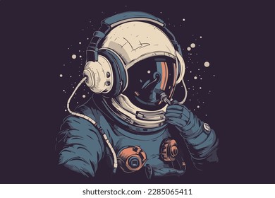 Astronaut music lover vintage retro vector Illustration