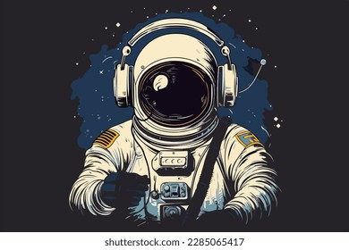 Astronaut music lover vintage retro vector Illustration