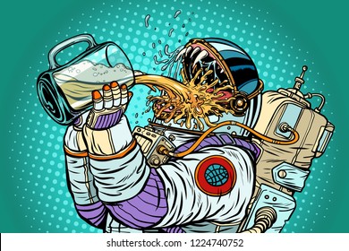 Astronaut mutant, thirst for beer. Pop art retro vector illustration vintage kitsch