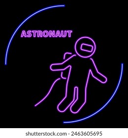 astronaut neon sign, modern glowing banner design, colorful modern design trend on black background. Vector illustration.