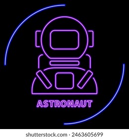 astronaut neon sign, modern glowing banner design, colorful modern design trend on black background. Vector illustration.