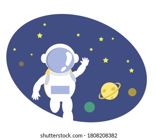 Astronaut on the background of blue space. Cartoon. Vector illustration.