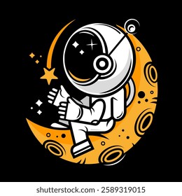 astronaut on the background of the moon and space. Vector illustration