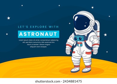 Astronaut on the background of the planet and space. Vector illustration