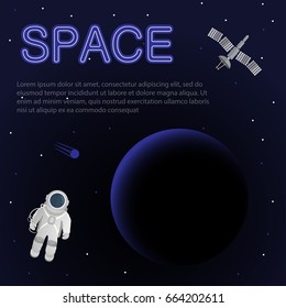 Astronaut on the background of the planet and space for text