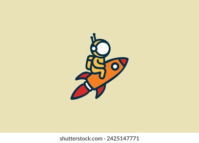 Astronaut on Cartoon Rocket Illustration