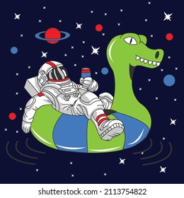 ASTRONAUT ON DINOSAUR FLOAT IN SPACE