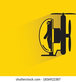 astronaut on futuristic drone or small helicopter on yellow background
