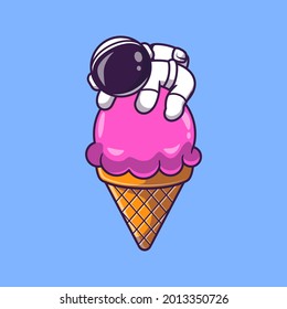 Astronaut On Ice Cream Cone Cartoon Vector Icon Illustration. Science Food Icon Concept Isolated Premium Vector. Flat Cartoon Style