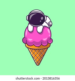 Astronaut On Ice Cream Cone Cartoon Vector Icon Illustration. Science Food Icon Concept Isolated Premium Vector. Flat Cartoon Style