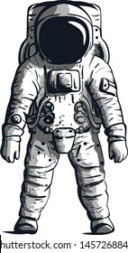 Astronaut on isolated background in black and white. Vector image