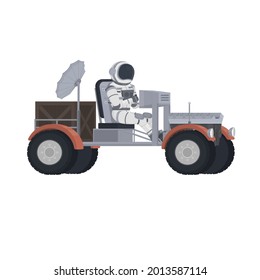 Astronaut On The Lunar Rover. Space Transport, Vector Illustration