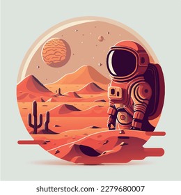 Astronaut on Mars Mission cosmonaut flat vector icon design illustration