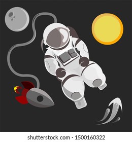 Astronaut on a mission illustration isolated  sun and moon background | EPS 10 Vector 