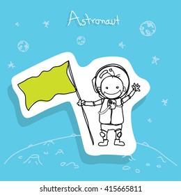 Astronaut on Moon in Blue Background.vector Illustration.