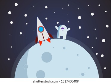Astronaut on the moon in flat style. Vector illustration