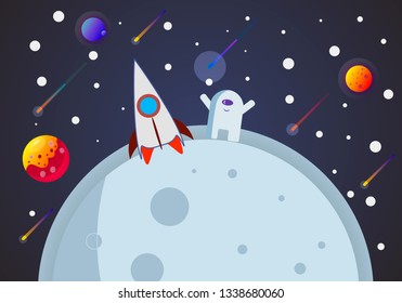 Astronaut on the moon in flat style. Vector illustration
