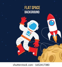 Astronaut on the moon in flat style, vector illustration