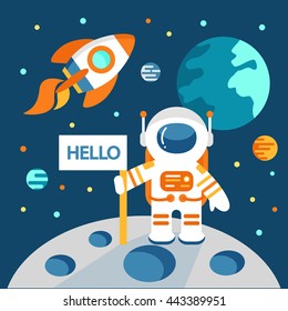 Astronaut on the moon in flat style, vector illustration, outer space
