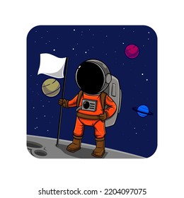astronaut on moon and holding flag