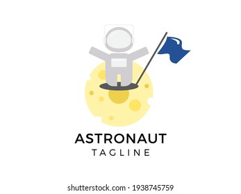 Astronautin auf Moon-Logo-Vorlage Vektordesign