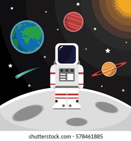 astronaut on the moon in outer space, vector illustration