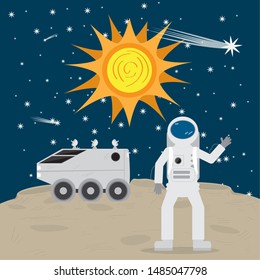 Astronaut on the moon over a space background - Vector