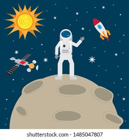 Astronaut on the moon over a space background - Vector